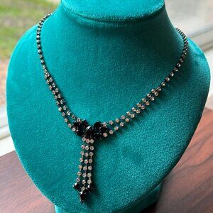 Y2K Whimsigoth Black and Clear Rhinestone Drop Necklace